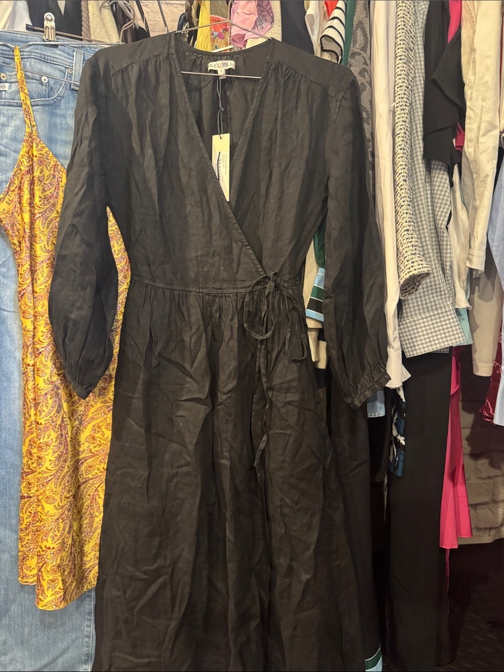Alex Mill Black Midi Wrap-Style Dress size small - Picture 3 of 10